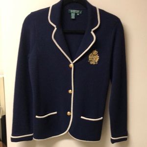 Like new Lauren RL blue knit blazer crest M